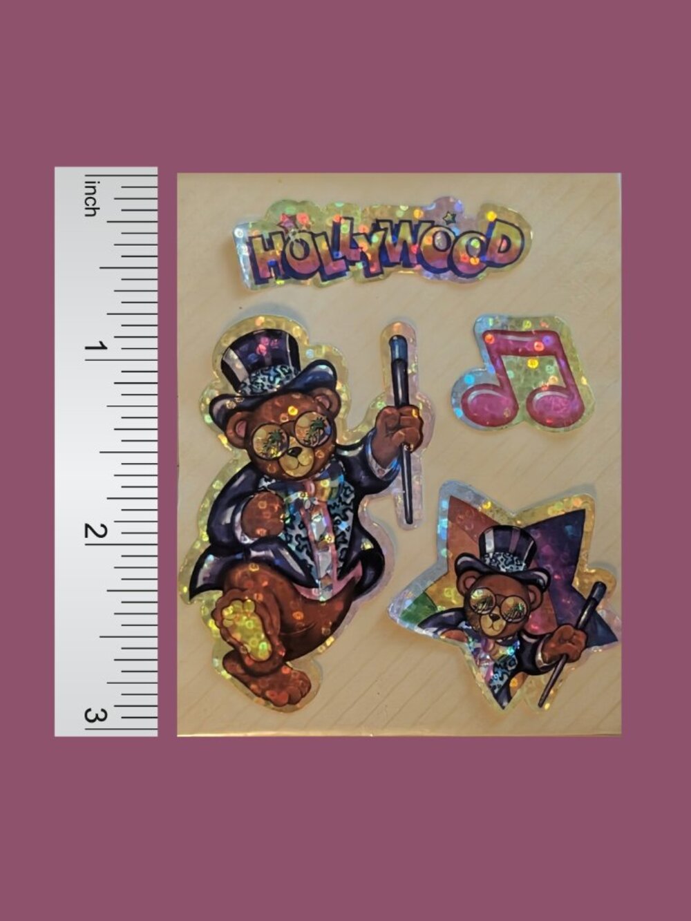 10/$25 Vintage 90s Used Lisa Frank Glitter Hollywood Bear Stickers